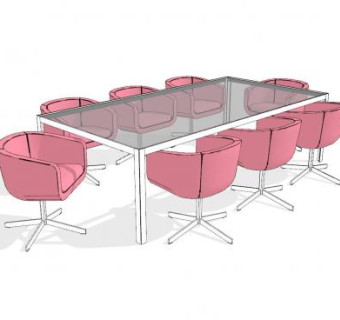 粉色座椅玻璃会议桌SU模型下载_sketchup草图大师SKP模型