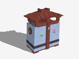 新中式垃圾桶SU模型下载_sketchup草图大师SKP模型