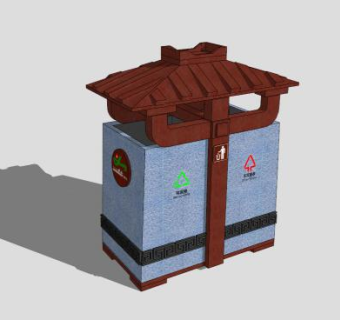 新中式垃圾桶SU模型下载_sketchup草图大师SKP模型