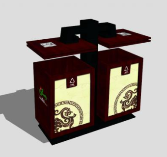 中式垃圾箱SU模型下载_sketchup草图大师SKP模型