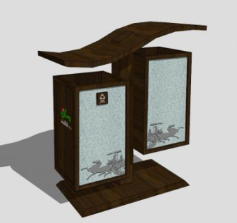 公园户外中式垃圾桶SU模型下载_sketchup草图大师SKP模型