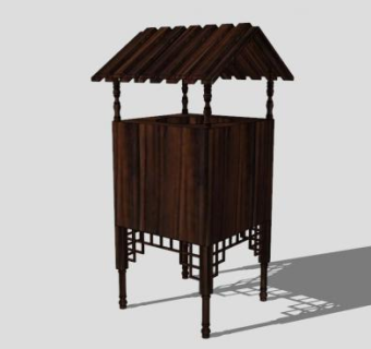 公园复古中式垃圾桶SU模型下载_sketchup草图大师SKP模型
