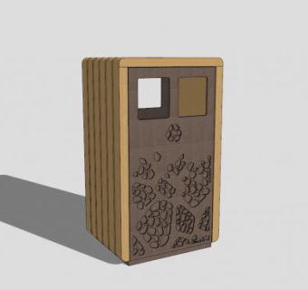 中式公园木质垃圾桶SU模型下载_sketchup草图大师SKP模型