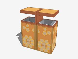 中式木质垃圾桶SU模型下载_sketchup草图大师SKP模型