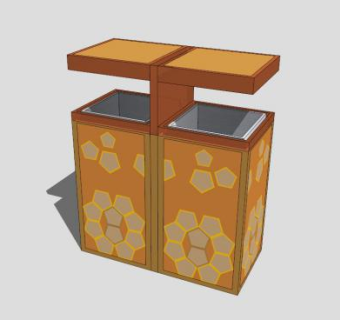 中式木质垃圾桶SU模型下载_sketchup草图大师SKP模型