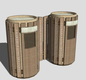中式木质垃圾箱垃圾桶SU模型下载_sketchup草图大师SKP模型