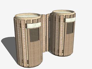 中式木质垃圾箱垃圾桶SU模型下载_sketchup草图大师SKP模型