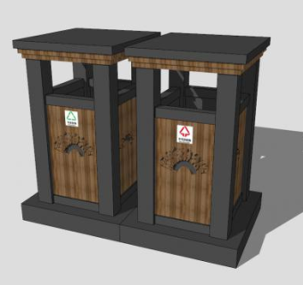 现代中式垃圾箱垃圾桶SU模型下载_sketchup草图大师SKP模型