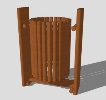 木质中式垃圾箱垃圾桶SU模型下载_sketchup草图大师SKP模型