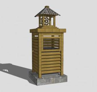 木质中式垃圾桶SU模型下载_sketchup草图大师SKP模型