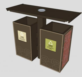 现代中式废物箱垃圾桶SU模型下载_sketchup草图大师SKP模型
