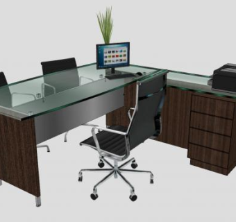 老板办公桌玻璃台面办公椅SU模型下载_sketchup草图大师SKP模型