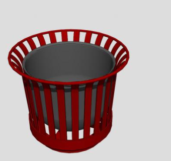 公园红色塑料垃圾桶SU模型下载_sketchup草图大师SKP模型
