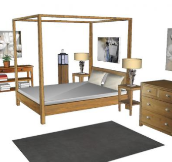 木制床边桌边柜摆件SU模型下载_sketchup草图大师SKP模型