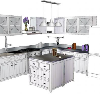 欧式现代厨房橱柜吧台sketchup模型下载_sketchup草图大师SKP模型