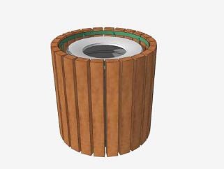 木质垃圾桶SU模型下载_sketchup草图大师SKP模型