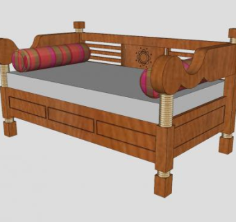 木质沙发床家具SU模型下载_sketchup草图大师SKP模型