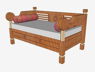 木质沙发床家具SU模型下载_sketchup草图大师SKP模型