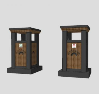 现代木制垃圾桶SU模型下载_sketchup草图大师SKP模型