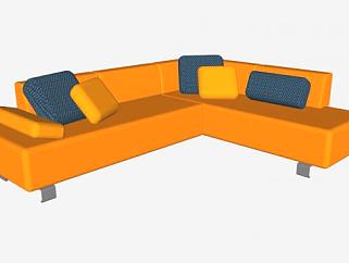 橙色现代简易沙发L型SU模型下载_sketchup草图大师SKP模型