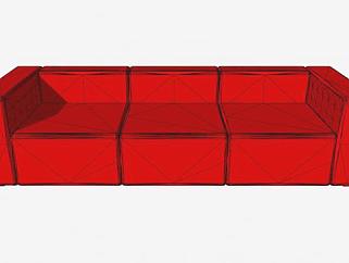 现代红色长方形三座沙发SU模型下载_sketchup草图大师...