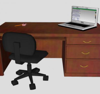 木质办公桌书桌电脑桌旋转椅SU模型下载_sketchup草图大师SKP模型