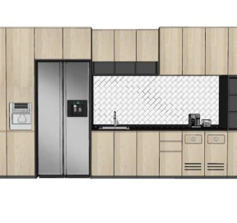 现代厨房橱柜双开门冰箱厨具SU模型下载_sketchup草图大师SKP模型