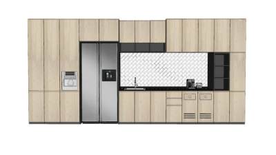 现代厨房橱柜双开门冰箱厨具SU模型下载_sketchup草图大师SKP模型
