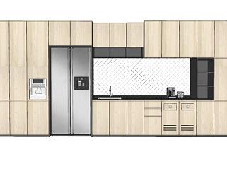 现代厨房橱柜双开门冰箱厨具SU模型下载_sketchup草图大师SKP模型