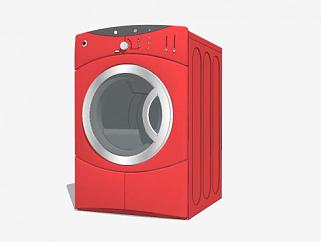 红色滚筒式洗衣机SU模型下载_sketchup草图大师SKP模型