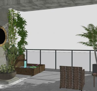 阳台盆栽植物工艺品SU模型下载_sketchup草图大师SKP模型