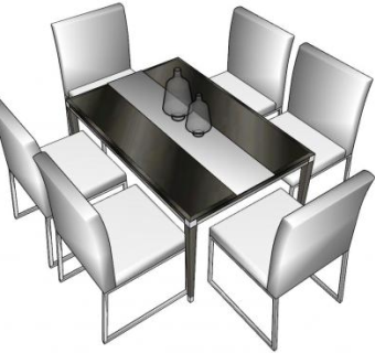 现代餐桌椅六人座SU模型下载_sketchup草图大师SKP模型