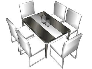 现代<em>餐桌椅六人</em>座SU模型下载_sketchup草图大师SKP模型