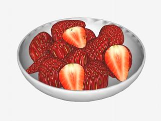 碟子里的草莓水果食物SU模型下载_sketchup草图大师SKP模型