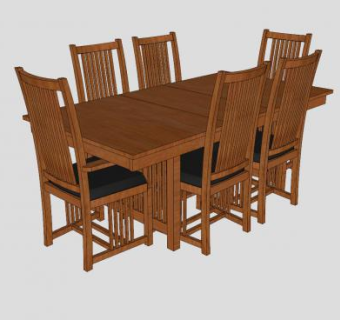 6人座实木餐桌椅家具SU模型下载_sketchup草图大师SKP模型