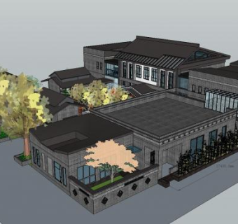 新中式建筑厂房SU模型