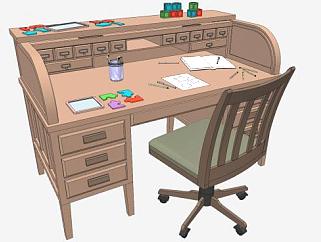 儿童木制书桌家具写字画画桌SU模型下载_sketchup草图大师SKP模型