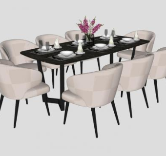 现代餐桌椅8人座家具SU模型下载_sketchup草图大师SKP模型