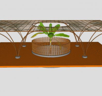 廊架芭蕉棚围栏SU模型下载_sketchup草图大师SKP模型
