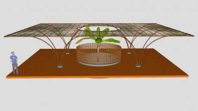 廊架芭蕉棚围栏SU模型下载_sketchup草图大师SKP模型