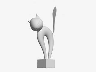 不锈钢猫雕塑SU模型下载_sketchup草图大师SKP模型