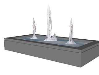 长方形观景喷泉SU模型下载_sketchup草图大师SKP模型