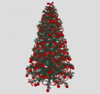 红色彩灯圣诞树SU模型下载_sketchup草图大师SKP模型
