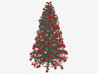 红色彩灯圣诞树SU模型下载_sketchup草图大师SKP模型