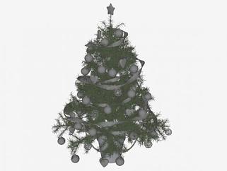 灰色彩灯圣诞树SU模型下载_sketchup草图大师SKP模型