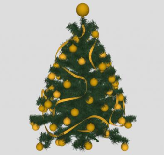 圣诞节用品黄色彩灯圣诞树SU模型下载_sketchup草图大师SKP模型