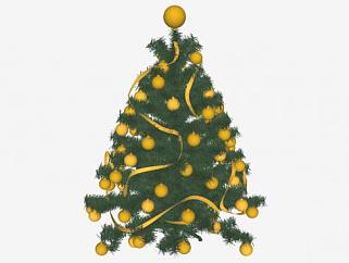 圣诞节用品黄色彩灯圣诞树SU模型下载_sketchup草图大师SKP模型