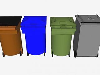 四个环保垃圾桶垃圾箱SU模型下载_sketchup草图大师SKP模型