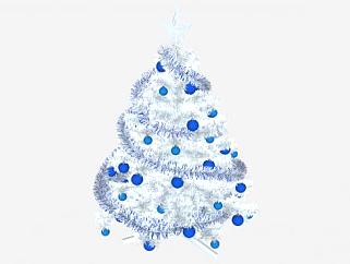白色圣诞树蓝色彩灯装饰品SU模型下载_sketchup草图...
