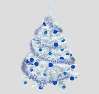 白色圣诞树蓝色彩灯装饰品SU模型下载_sketchup草图大师SKP模型